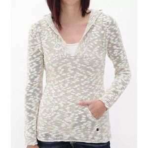Roxy Hooded Knit Sweater Women's XL Beige Marled Boho Coastal Beach Pullover
